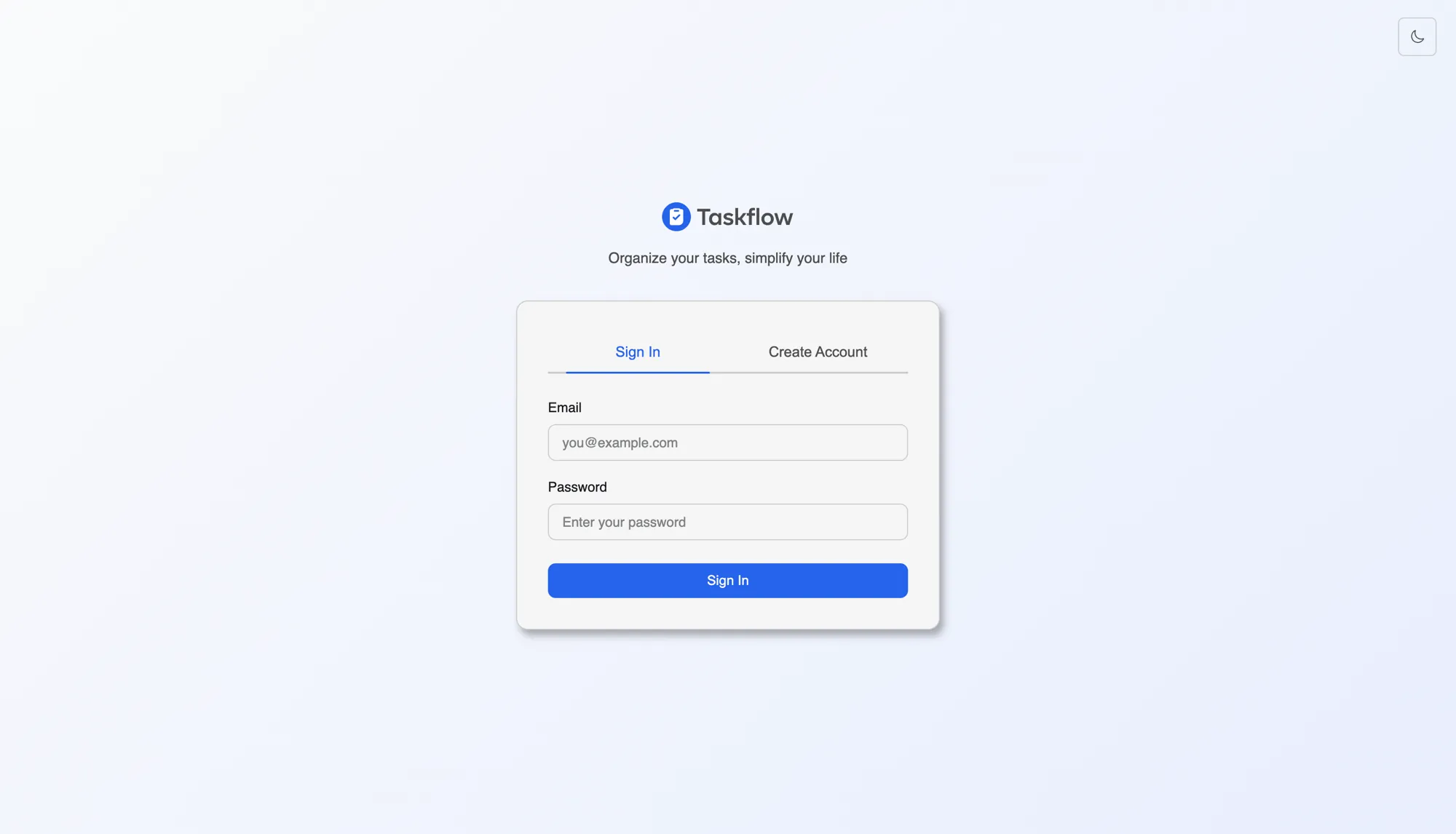 TaskFlow sign-in screen